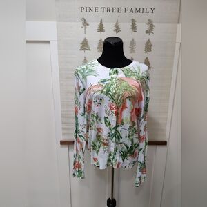 Lord & Taylor Tropical Floral Cardigan Button Front Lightweight Resor Wear - XL